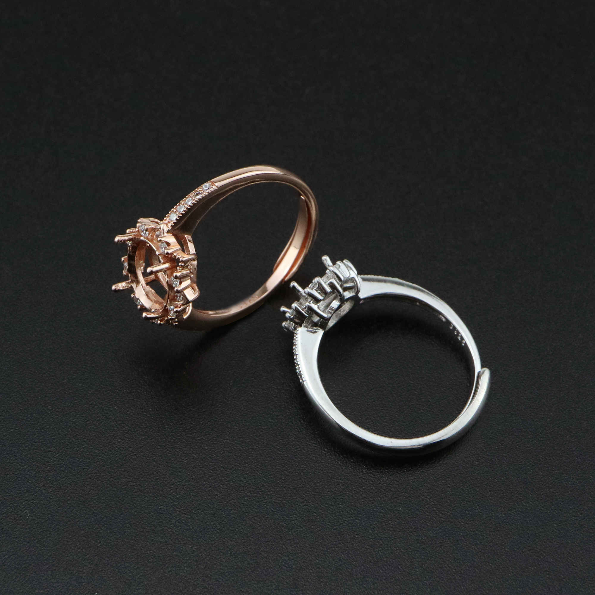 1Pcs 6-8MM Flower Round Prong Bezel Rose Gold Plated Solid 925 Sterling Silver Adjustable Ring Settings for Moissanite Gemstone DIY Supplies 1210051 - Click Image to Close